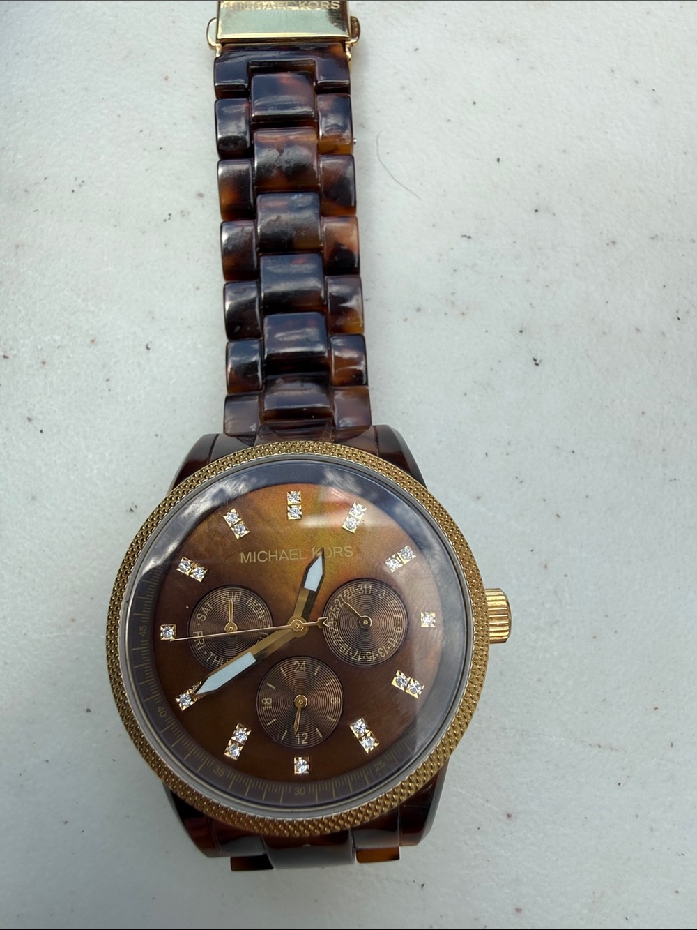 Michael Kors Tortoiseshell Resin Watch with Gold Accents